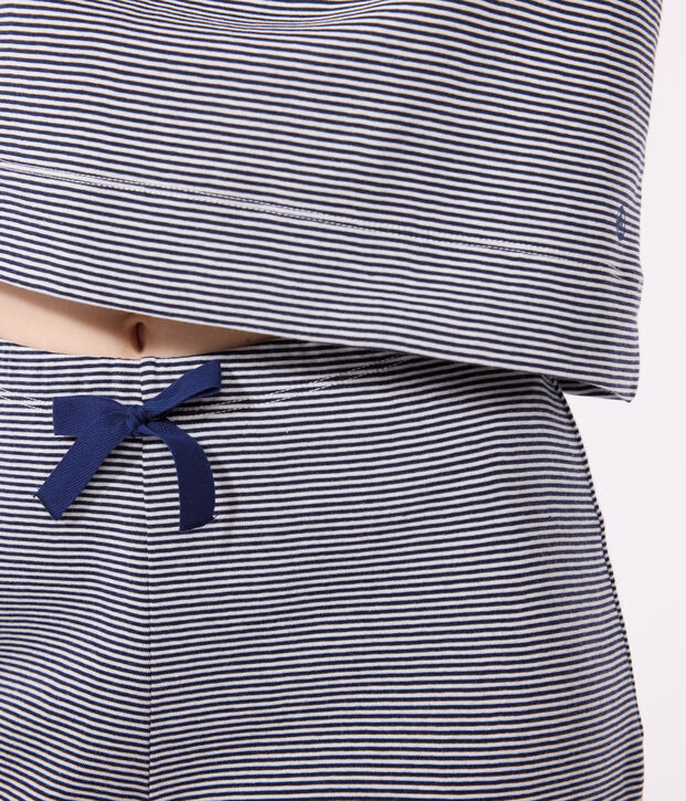 Damenpyjama aus Baumwolle, mit Ringelstreifen blau/weiss