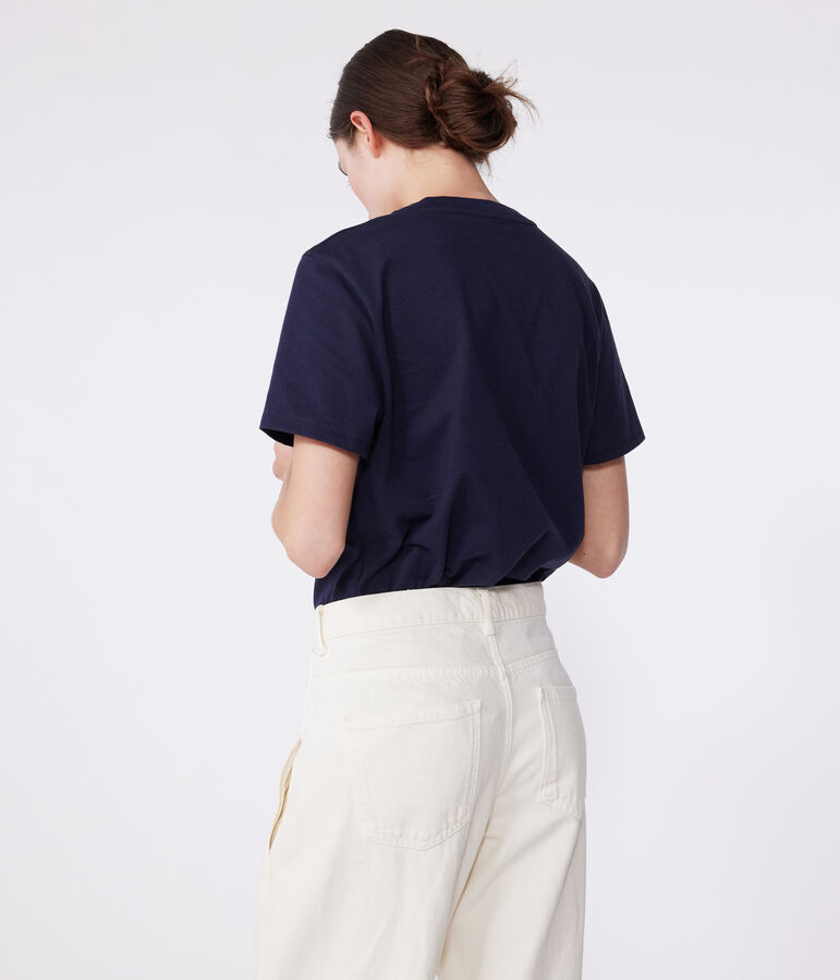 Damen T-Shirt Le Droit aus einfarbiger Baumwolle blau