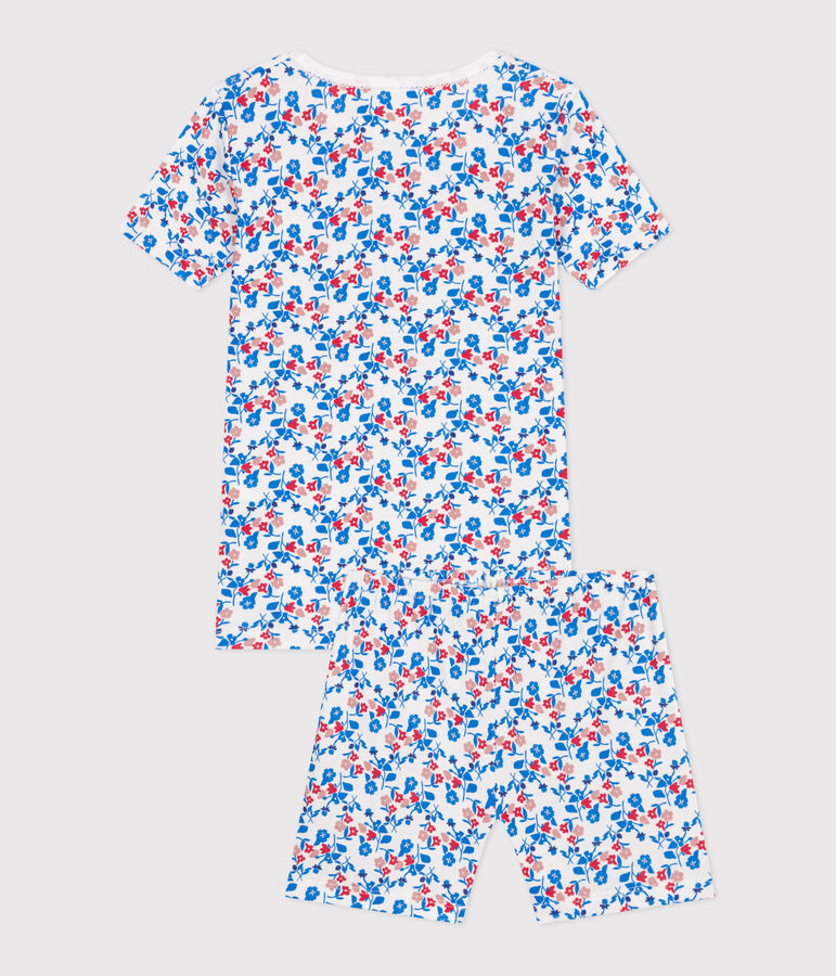 Eng anliegender Kinder-Kurzpyjama aus Baumwolle mit Blumenmuster weiss/vielfarbig