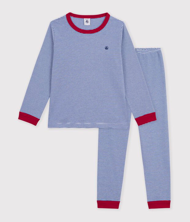 Kinder-Pyjama aus Baumwolle mit Streifen blau/weiss