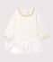 Langärmeliges Babykleid aus Materialmix für Mädchen weiss MARSHMALLOW/gelb OR