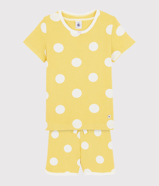 Kinder-Kurzpyjama aus Rippstrick mit Punkten gelb BLE/weiss ECUME