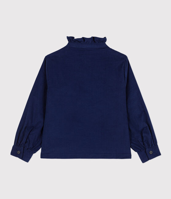 Langärmelige Kinderbluse aus Feincord für Mädchen BLEU FONCE