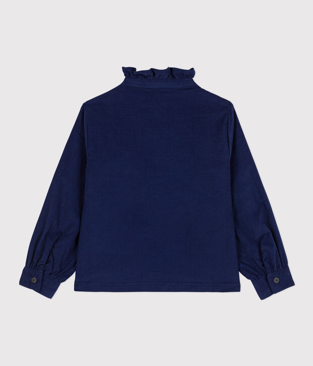 Lang&auml;rmelige Kinderbluse aus Feincord f&uuml;r M&auml;dchen blau