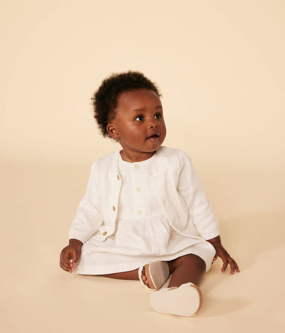 Baby-Cardigan aus Baumwollstrick in Ajour-Optik weiss MARSHMALLOW