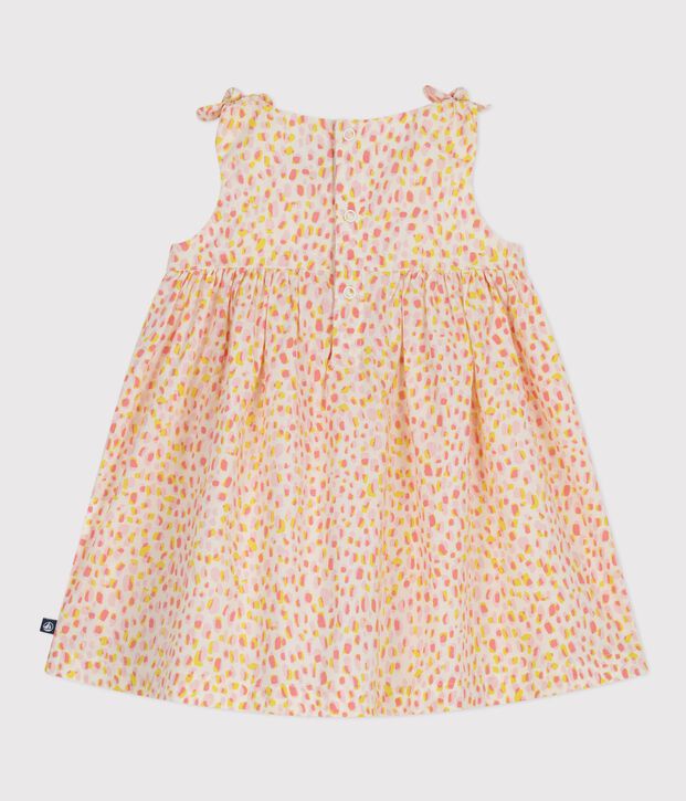 &Auml;rmelloses Baby-Kleid aus gemusterter Baumwolle weiss/vielfarbig