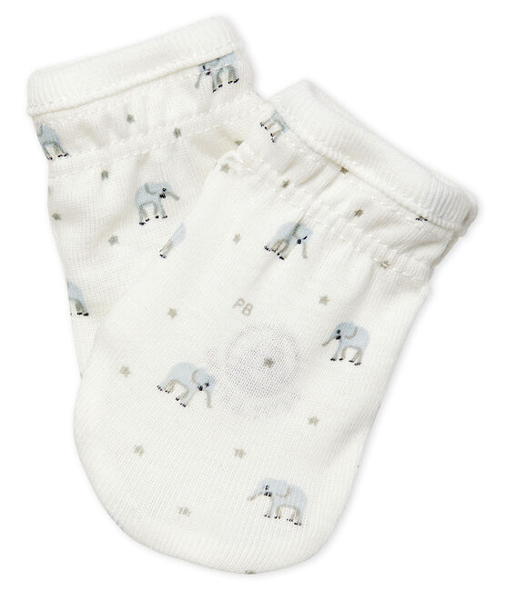 Babyfäustlinge aus Rippstrick weiss MARSHMALLOW/weiss MULTICO