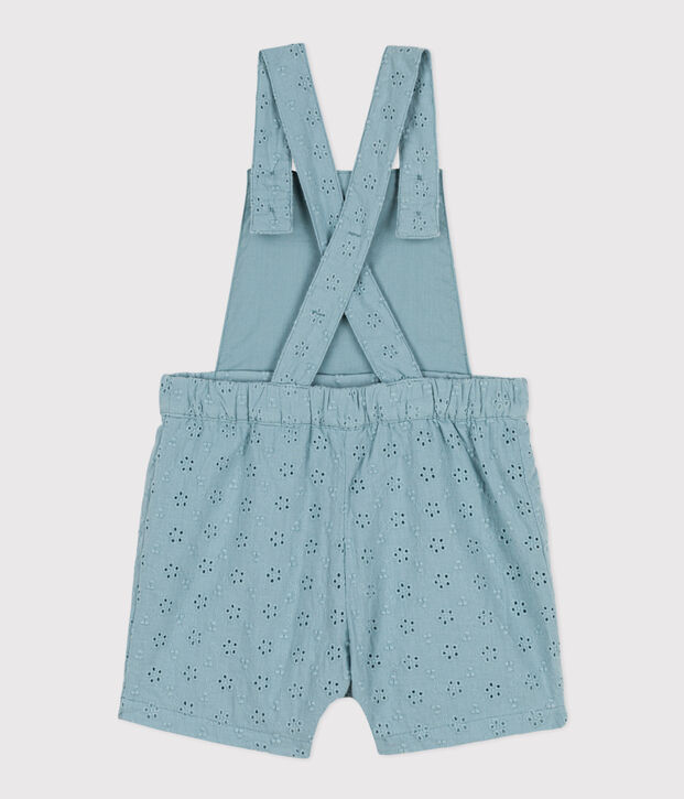Kurze Baby-Overall in Broderie Anglaise blau