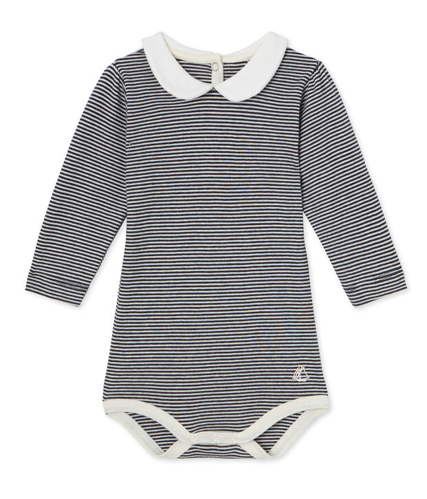 Baby-M&auml;dchen-Body mit Milleraies-Ringelmuster blau/weiss