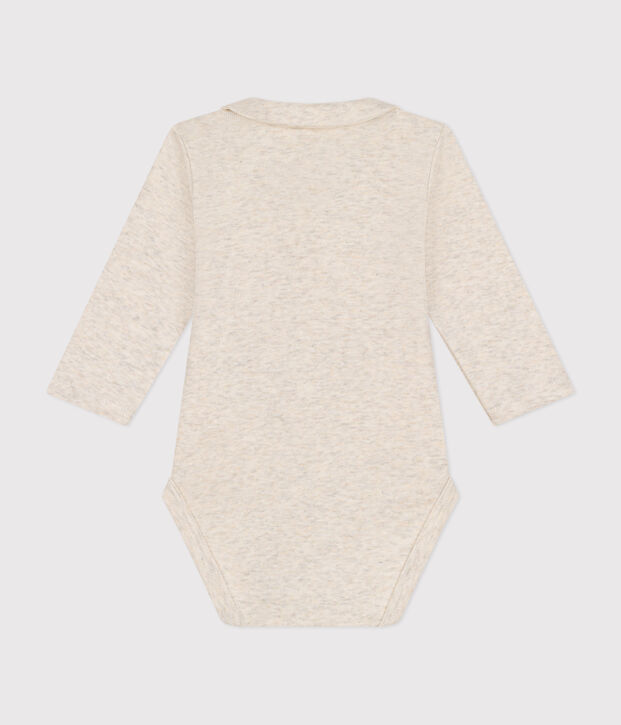 Lang&auml;rmeliger Baby-Body aus Baumwolle mit Kragen beige