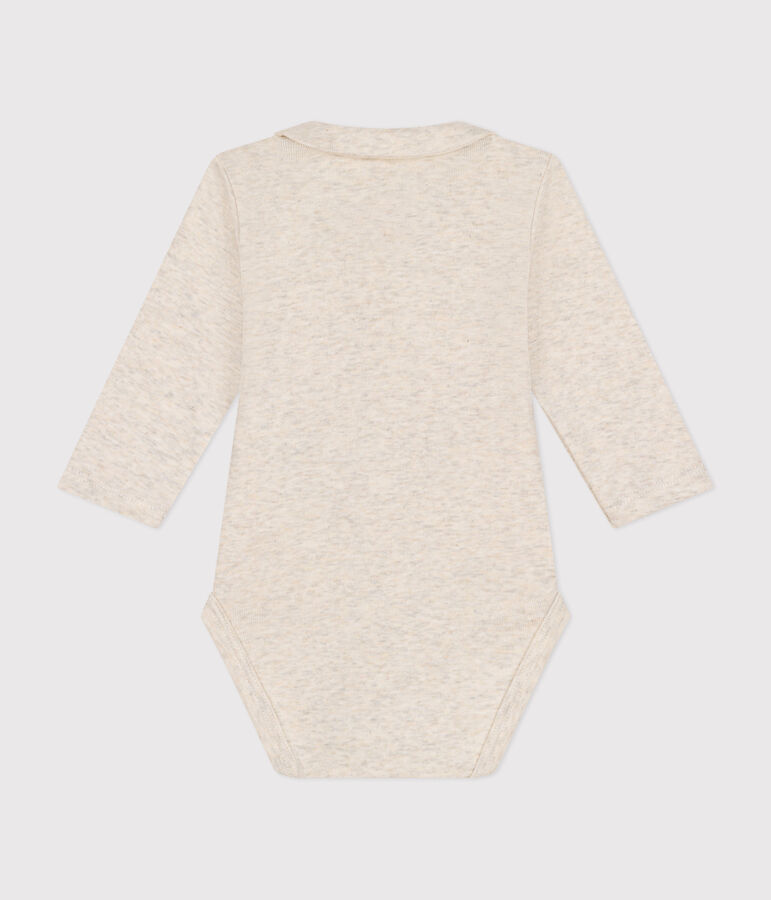 Lang&auml;rmeliger Baby-Body aus Baumwolle mit Kragen beige