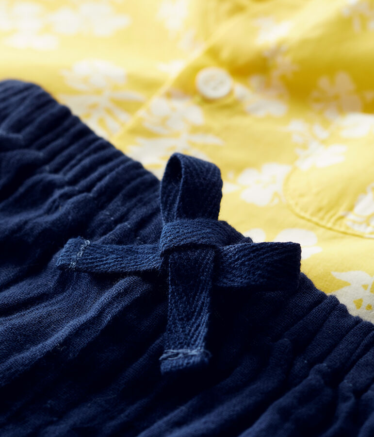 Zweiteiliges Baby-Set aus Bio-Popeline mit Hawaiimuster gelb ORGE/weiss MARSHMALLOW