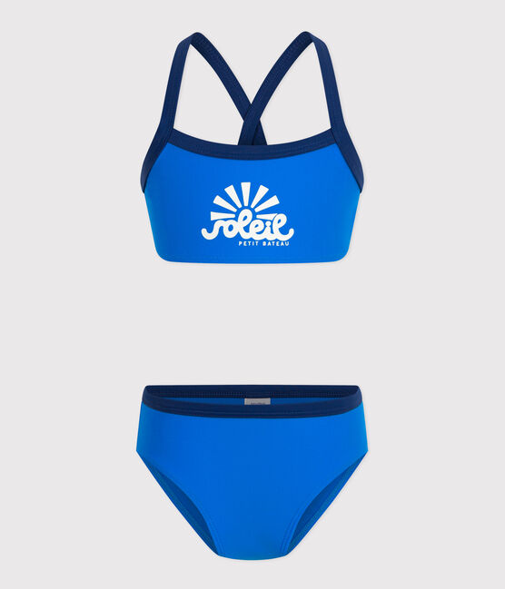 2-teiliger Kinder-Badeanzug für Mädchen blau SURF