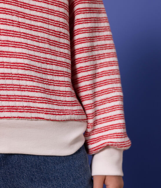 Gestreiftes Kinder-Sweatshirt weiss MARSHMALLOW/rot PEPS