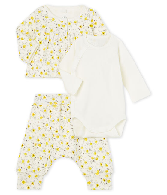 3-teiliges Baby-Set aus Wolle und Baumwolle für Mädchen weiss MARSHMALLOW/weiss MULTICO