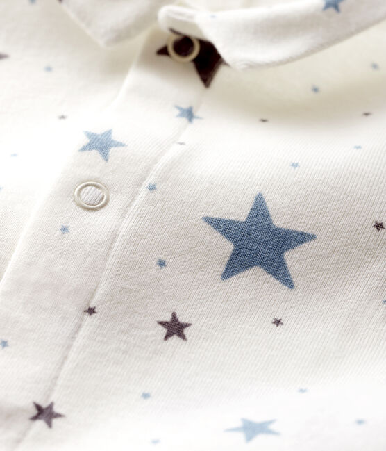 Baby-Body mit Kragen für Jungen aus Rippstrick mit Sternenmuster weiss MARSHMALLOW/weiss MULTICO
