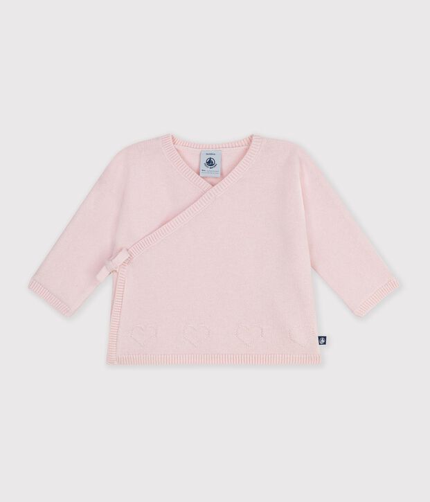 Baby-Wickeljacke aus Woll- und Baumwollstrick mit Lochstickerei BARELY