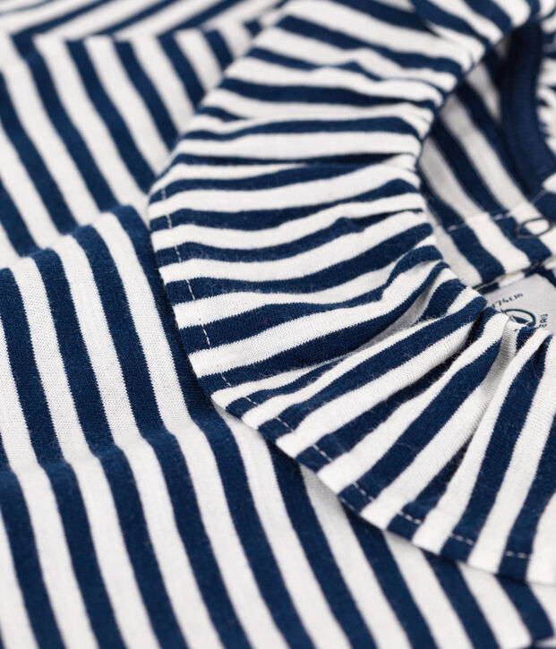 Kurz&auml;rmelige Babybluse aus gestreiftem geflammtem Jersey blau/weiss