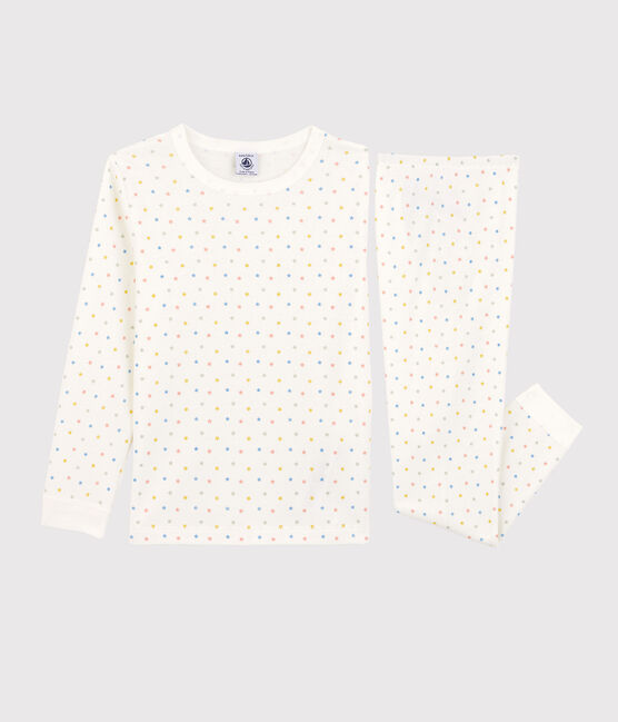 Kinderpyjama aus Bio-Baumwolle mit Sternen weiss MARSHMALLOW/weiss MULTICO