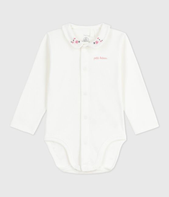 Baby-Body mit besticktem Kragen und Schriftzug an der Brust weiss MARSHMALLOW/rosa CHARME