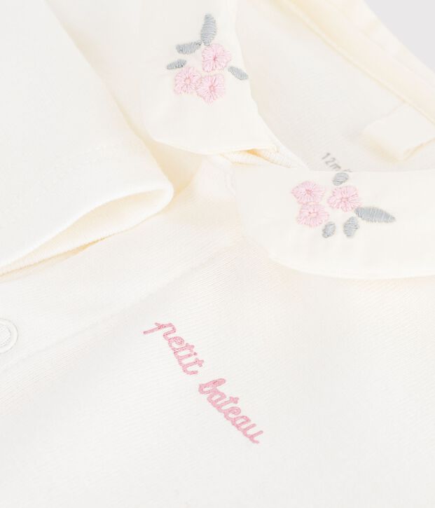 Lang&auml;rmeliger Baby-Body aus einfarbiger Baumwolle mit besticktem Kragen. rosa/rosa