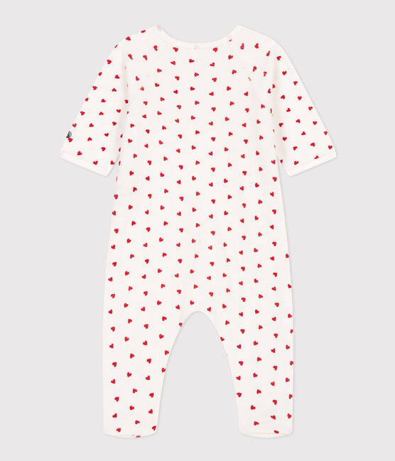 Baby-Pyjama aus Samt, mit Herzmotiv weiss MARSHMALLOW/rot TERKUIT