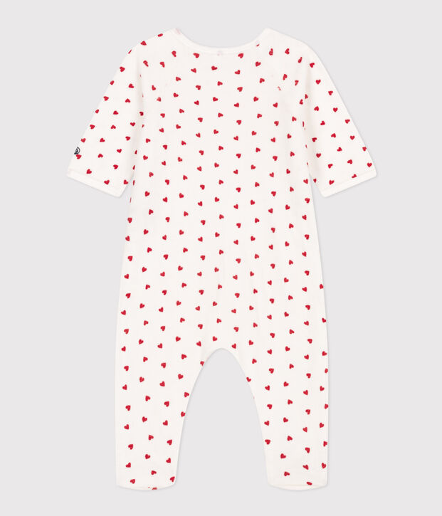 Baby-Pyjama aus Samt, mit Herzmotiv weiss/rot
