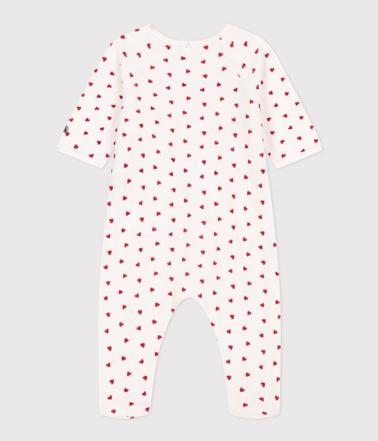 Baby-Pyjama aus Samt, mit Herzmotiv weiss/rot