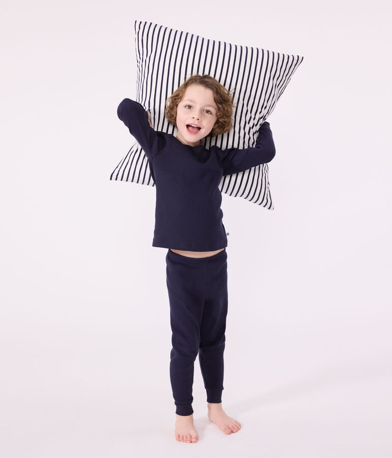 Kinder-Pyjama aus einfarbiger Baumwolle blau SMOKING