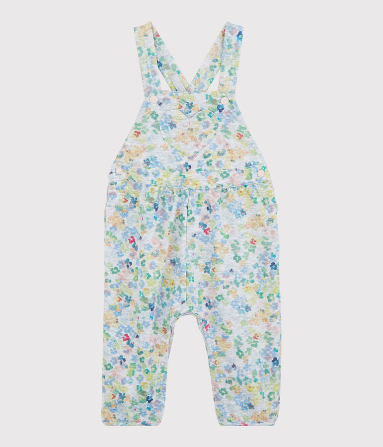 Baby-Latzhose aus Molton M&auml;dchen. grau/vielfarbig