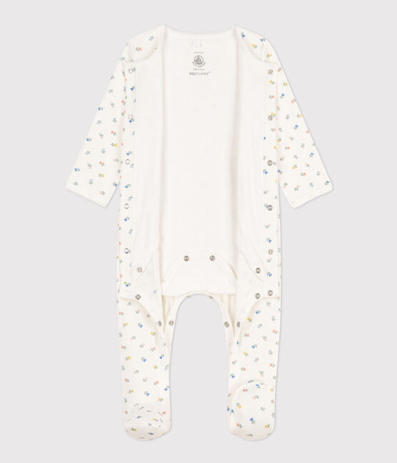 Baby-Bodyjama aus Baumwolle mit Blumen weiss MARSHMALLOW/weiss MULTICO