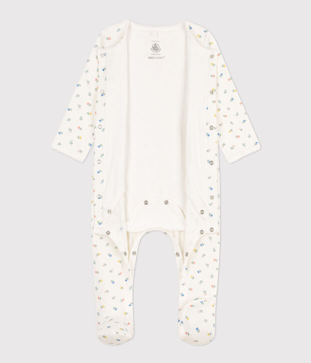 Baby-Bodyjama aus Baumwolle mit Blumen weiss/vielfarbig