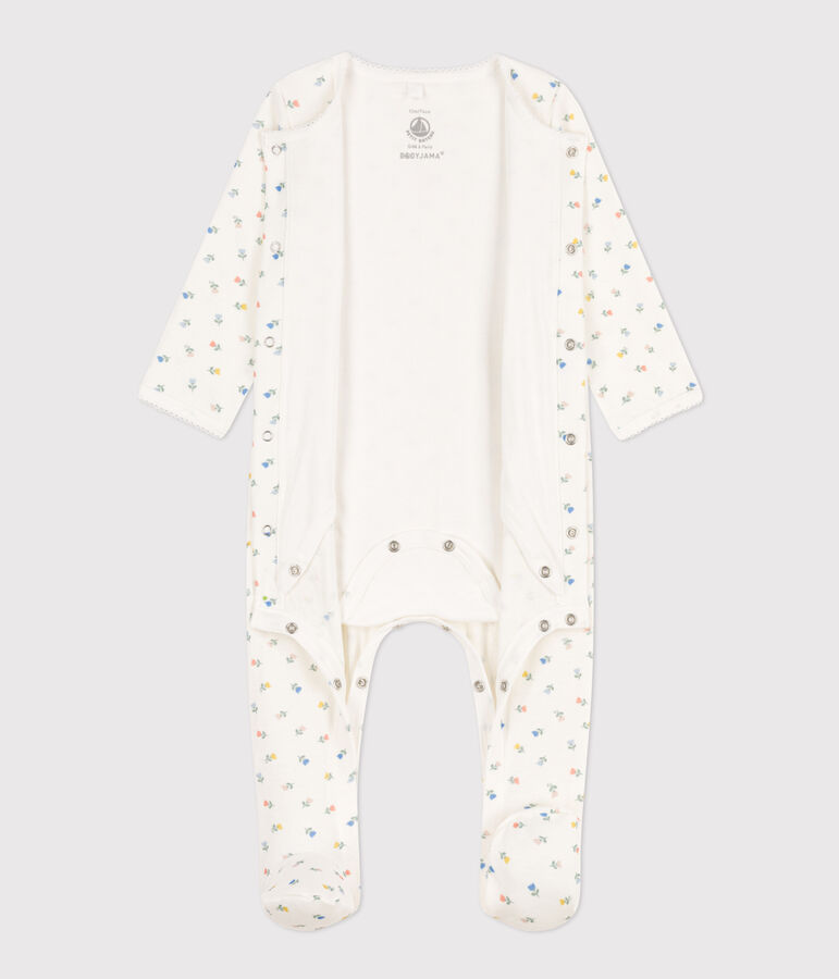 Baby-Bodyjama aus Baumwolle mit Blumen weiss/vielfarbig