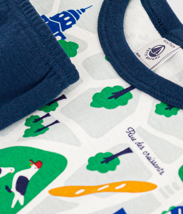 Kurzer Kinderpyjama aus Baumwolle mit Paris-Printmotiv blau/vielfarbig