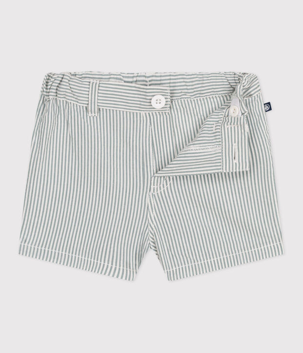 Baby-Shorts aus gestreiftem Seersucker weiss/gr&uuml;n