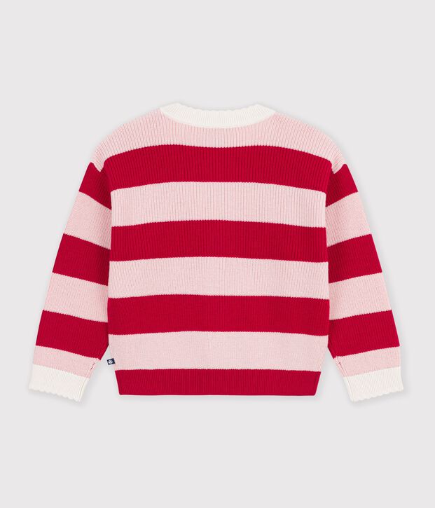 Kinder-Cardigan aus Baumwolle und Wolle mit Streifen rosa/rosa