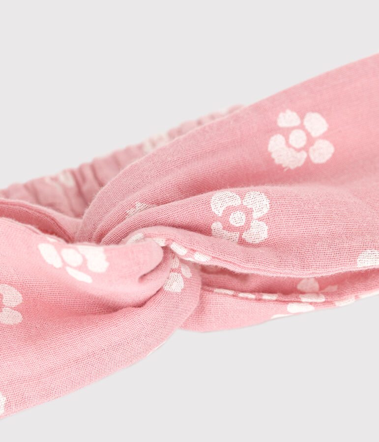 Kinderstirnband aus Baumwollgaze mit Blumendruck rosa CHARME/weiss MARSHMALLOW