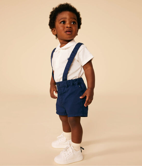 Kurzärmeliges Baby-Poloshirt aus Baumwolle weiss MARSHMALLOW