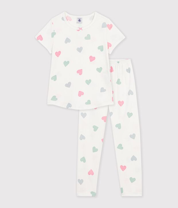 Kurz&auml;rmeliger Kinder-Pyjama mit langen Beinen aus bedruckter Baumwolle weiss/vielfarbig