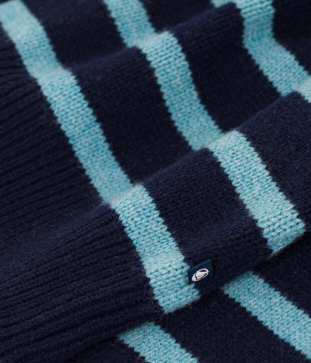 Gestreifter Kinderpullover aus Wolle und Baumwolle f&uuml;r M&auml;dchen/Jungen blau/blau
