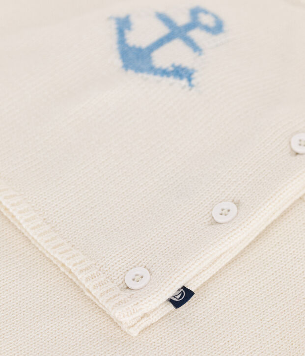 2-teiliges Baby-Set aus Woll- und Baumwollstrick mit Jacquardmuster weiss