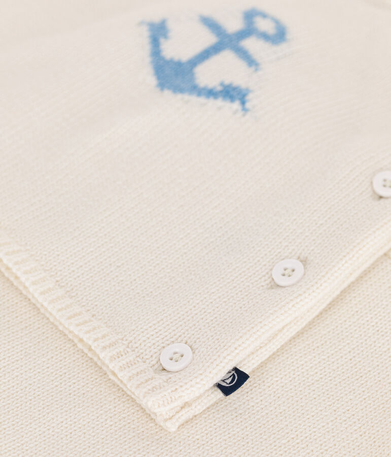 2-teiliges Baby-Set aus Woll- und Baumwollstrick mit Jacquardmuster weiss