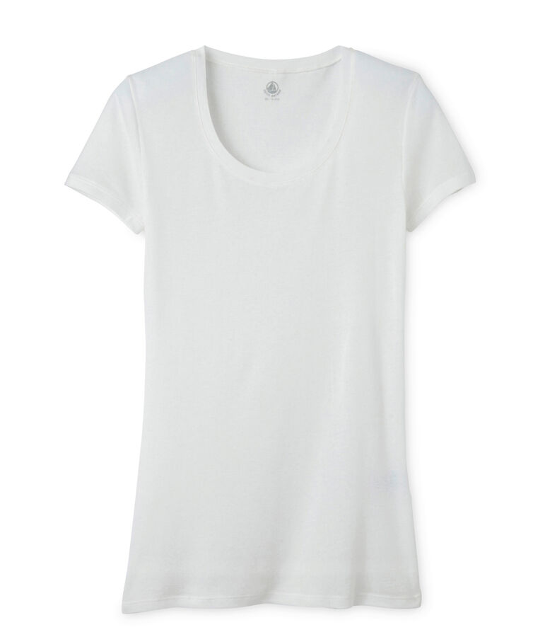 Damen-T-Shirt aus leichter Baumwolle weiss Lait
