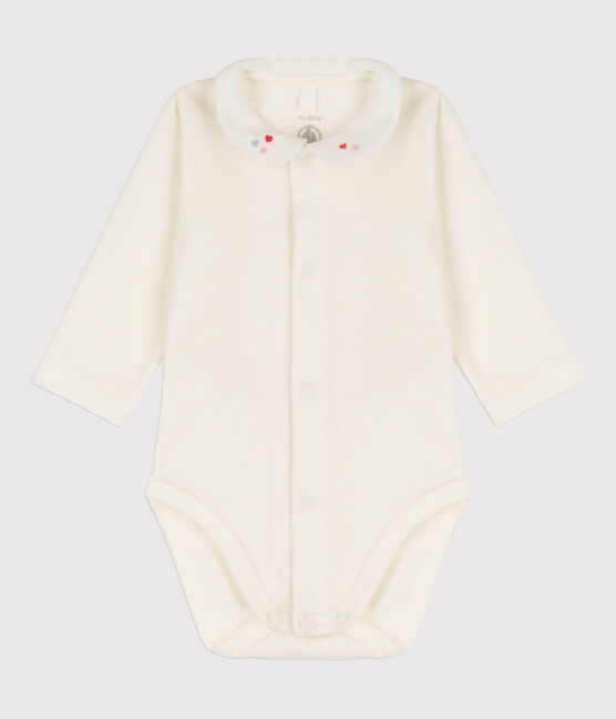 Weißer Baby-Body mit Kragen aus Bio-Baumwolle weiss MARSHMALLOW