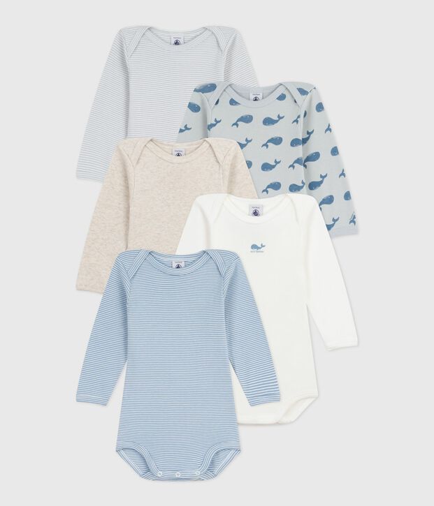 Set lang&auml;rmeliger Baby-Bodys aus Baumwolle mit Walmotiv vielfarbig