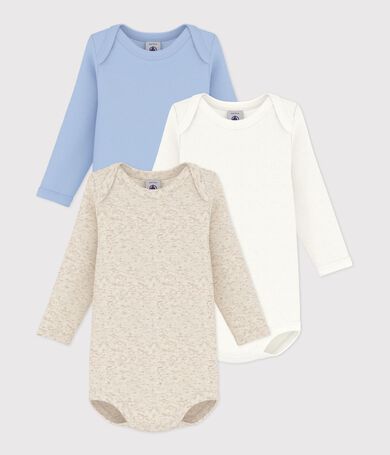 Set lang&auml;rmeliger Baby-Bodys aus einfarbiger Baumwolle
