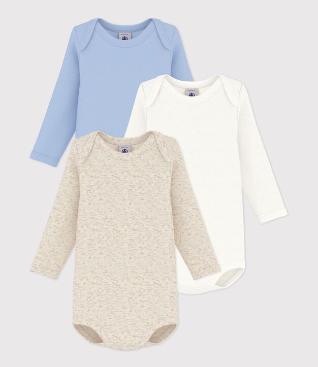 Set lang&auml;rmeliger Baby-Bodys aus einfarbiger Baumwolle vielfarbig
