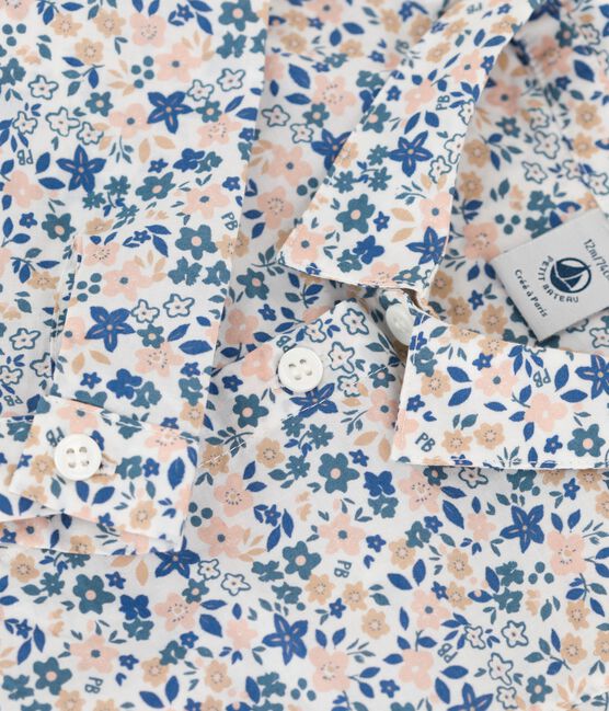Langärmeliges Babyhemd aus Popeline mit Blumenmuster weiss ECUME/weiss MULTICO