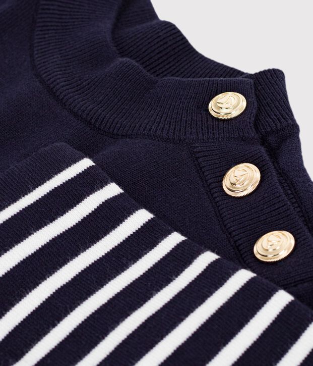 Damen-Marinepullover aus Baumwolle und Baumwolle mit Streifen blau/weiss