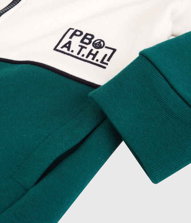 Kinder-Kapuzen-Sweatshirt aus Molton f&uuml;r Jungen weiss/gr&uuml;n
